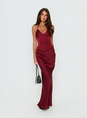 Devotedness Satin Corset Maxi Dress Deep Red