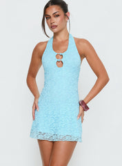 Blue Sky Halter Cut Out Mini Dress Blue