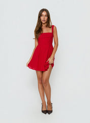 Xanthus Embroidered Mini Dress Red