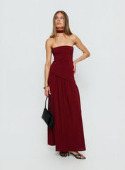 Odela Strapless Scarf Drop Waist Maxi Dress Cherry