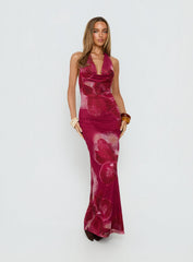 Adeya Halter Maxi Dress Burgundy Floral
