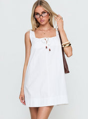Barbel Square Neck Tie Detail Mini Dress White