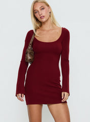 Larelle Reversible Knit Long Sleeve Mini Dress Red
