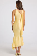 Asymmetric Scarf-Detail Midaxi Dress in Butter Yellow