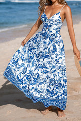 Floral Print Twisted Front Cutout Maxi Dress