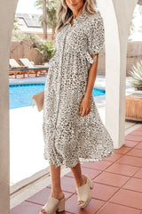Leopard Print Button-Down Midi Dress