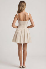 Broderie Anglaise Bow-Detail A-Line Mini Dress in Ivory