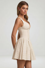 Broderie Anglaise Bow-Detail A-Line Mini Dress in Ivory