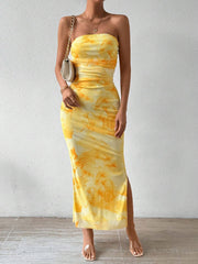 Ruched Strapless Bodycon Midi Dress