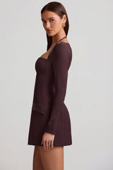 Pinstripe Structured A-Line Mini Dress in Chocolate Brown