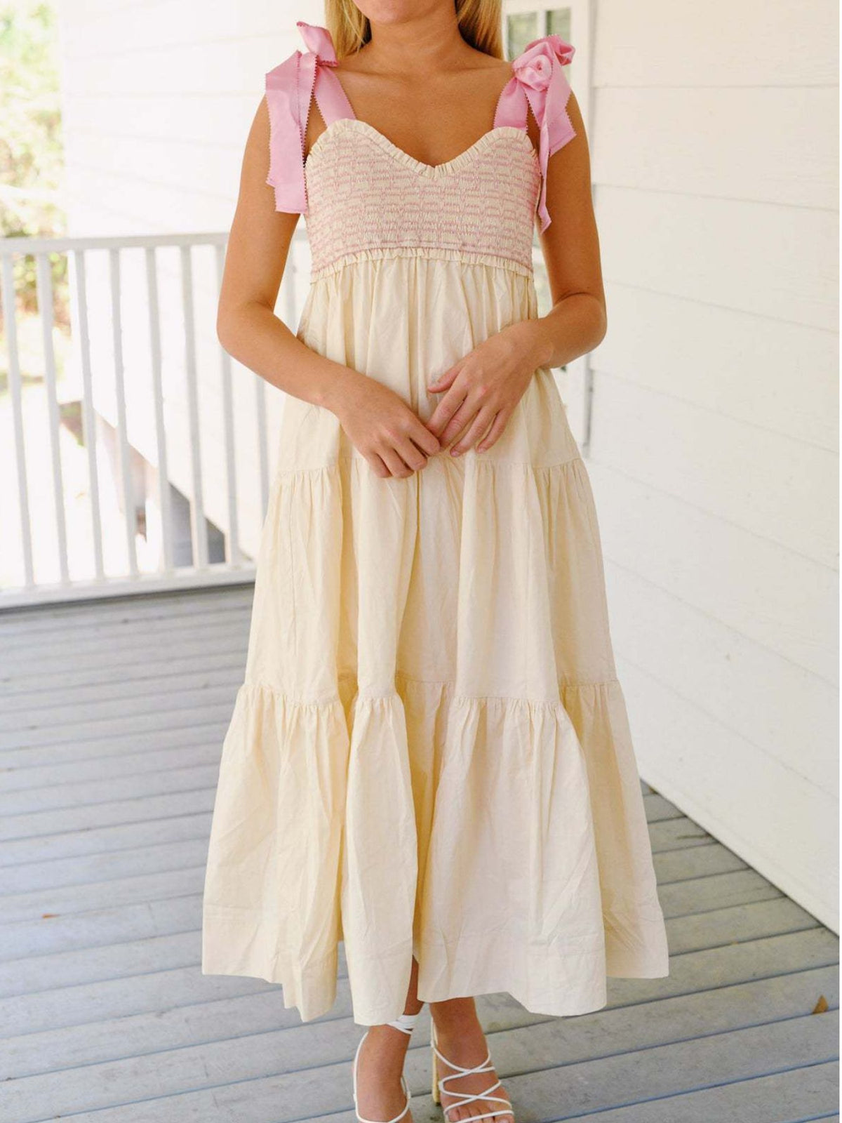 Tie Shoulder Tiered Midi Dress