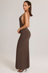 Modal Plunge Backless Maxi Dress in Chocolate Brown