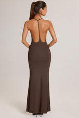 Modal Plunge Backless Maxi Dress in Chocolate Brown