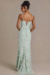 Embellished Corset Gown in Sage Green