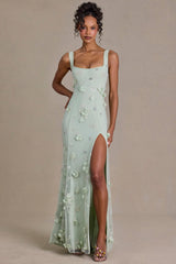 Embellished Corset Gown in Sage Green