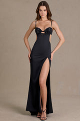 Satin Embellished Bralette Gown in Black