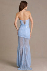 Embellished Lace Corset Gown in Sky Blue