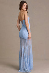 Embellished Lace Corset Gown in Sky Blue