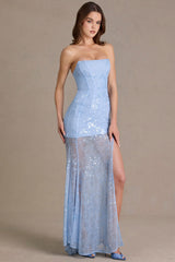 Embellished Lace Corset Gown in Sky Blue