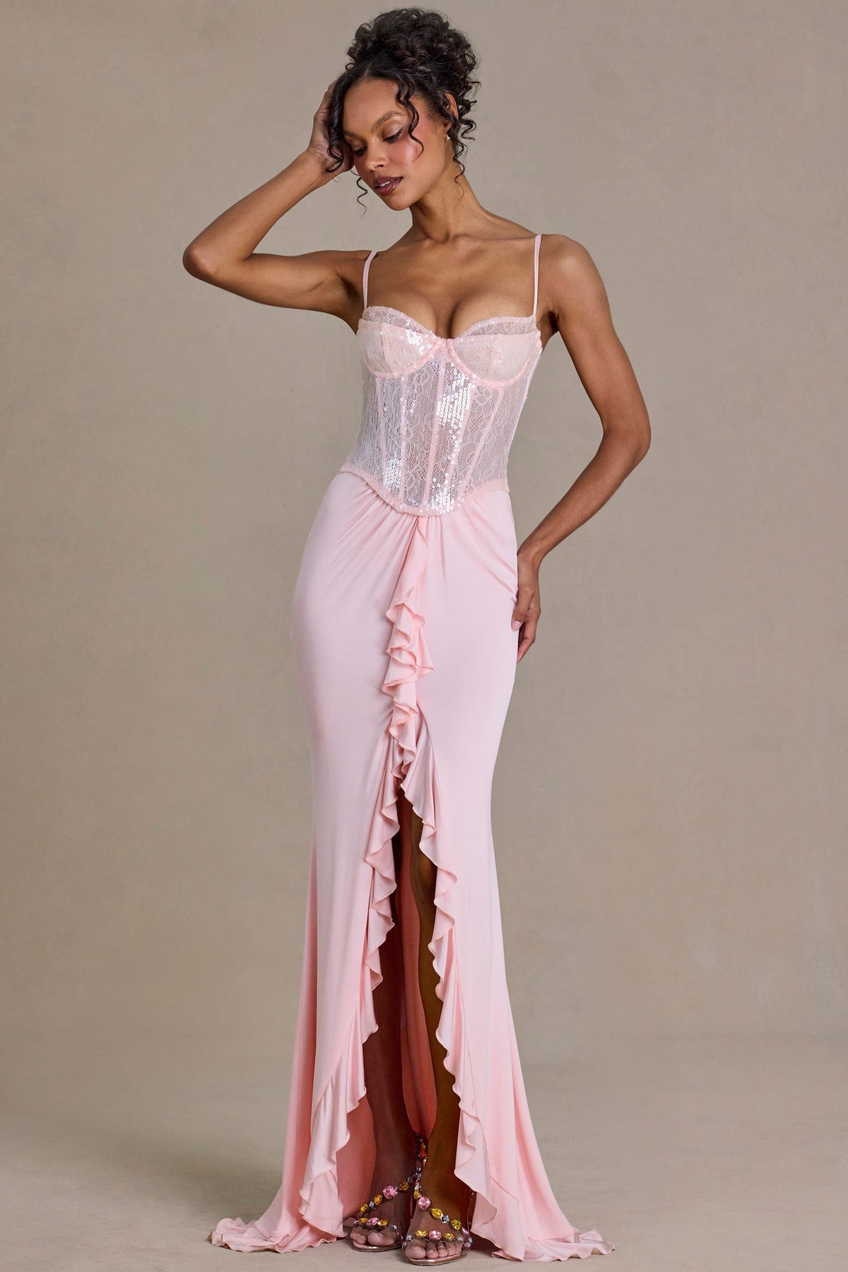 Embellished Lace Corset Gown in Blossom