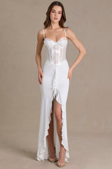 Embellished Lace Corset Gown in Snow