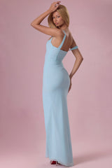 Mesh Draped Corset Gown in Light Blue