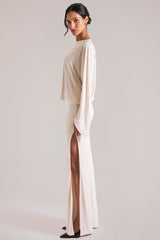 Long-Sleeve Draped Maxi Dress in Vanilla