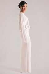 Long-Sleeve Draped Maxi Dress in Vanilla