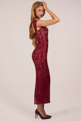 Sweetheart-Neck Maxi Dress in Wine