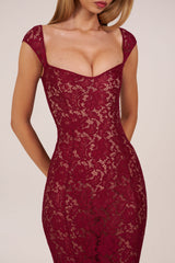 Sweetheart-Neck Maxi Dress in Wine