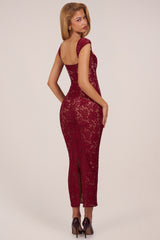 Sweetheart-Neck Maxi Dress in Wine