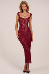 Sweetheart-Neck Maxi Dress in Wine