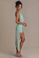 Embellished Open-Back Mini Dress in Sage Green
