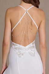 Chiffon Cowl-Neck Open-Back Gown in Snow