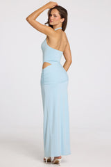 Deep Plunge Halterneck Maxi Dress in Powder Blue