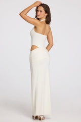 Deep Plunge Halterneck Maxi Dress in White