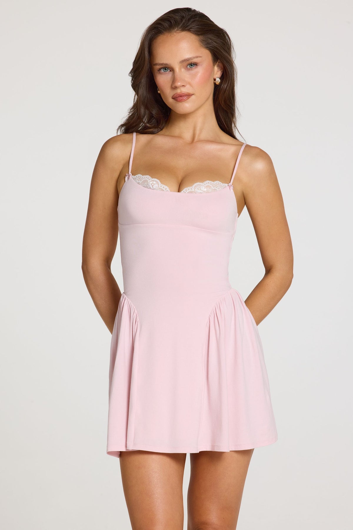 Modal Lace-Trim Mini Dress in Baby Pink