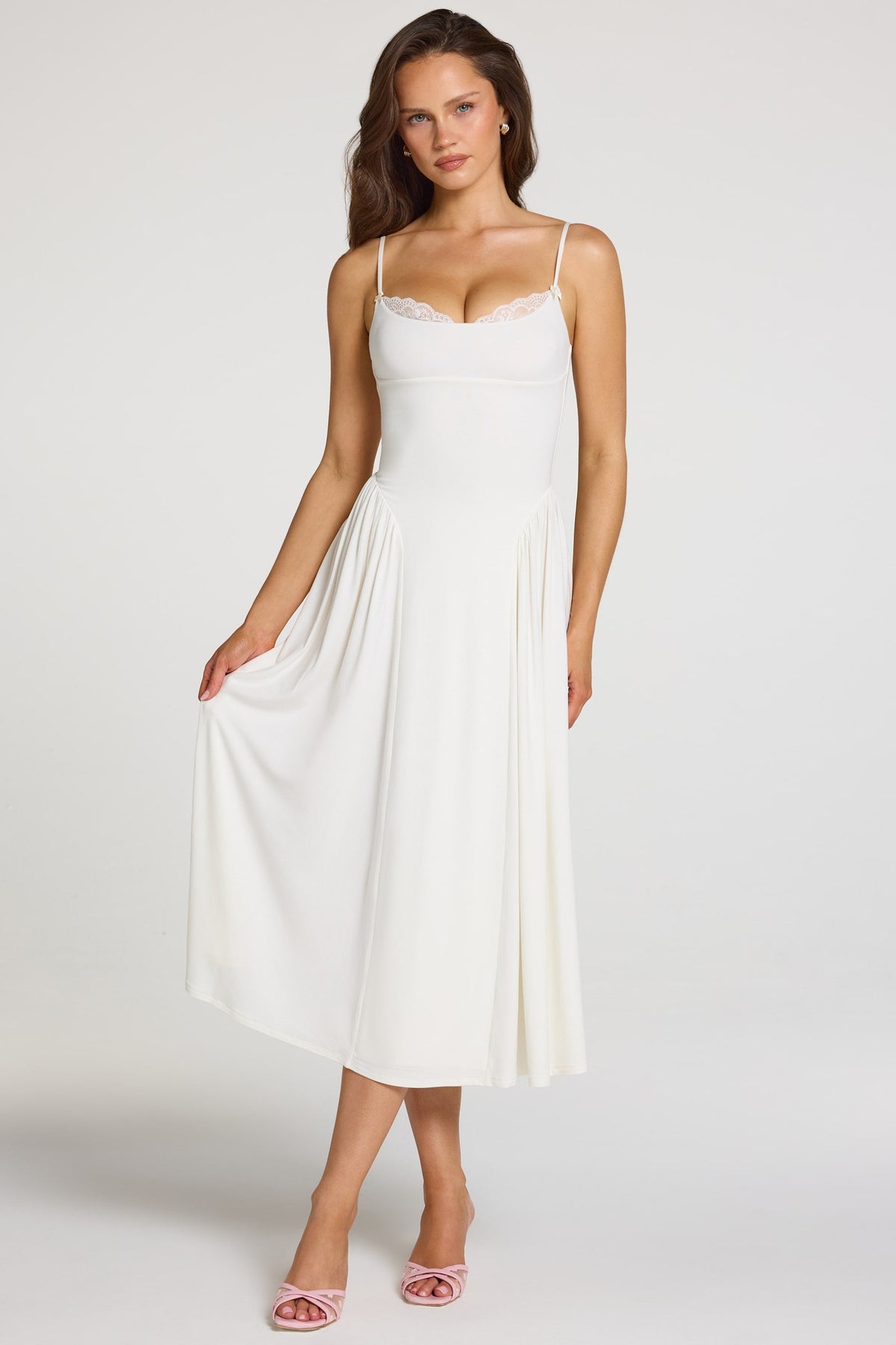 Modal Lace-Trim Midaxi Dress in White
