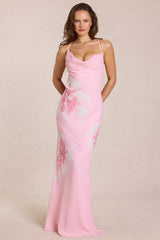 Chiffon Maxi Dress in Pink Floral Print
