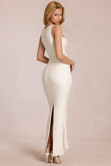 Square-Neck Tie-Gather Maxi Dress in Pearl