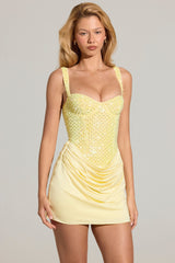 Embellished Corset Mini Dress  in Lemon Yellow