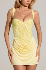 Embellished Corset Mini Dress  in Lemon Yellow