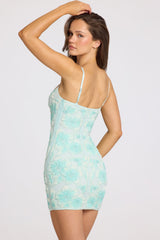 Embellished Square-Neck Mini Dress in Soft Blue Ombre