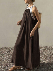 Crochet Trim Sleeveless Maxi Dress