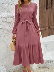 Tie Waist Tiered Midi Dress