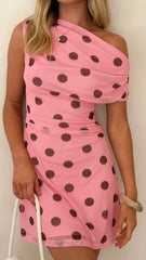 Sammie Mini Dress - Pink/Brown Polka