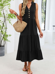 Sleeveless Notched Tiered Midi Dress