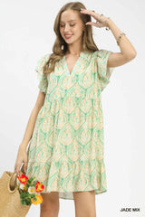 Umgee Mix Printed Flutter Sleeve Dress