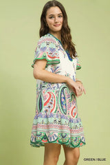 Umgee Paisley Flutter Sleeve Mini Dress