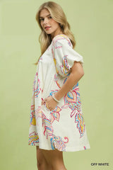 Umgee Boho Floral Print Mini Dress with Pockets